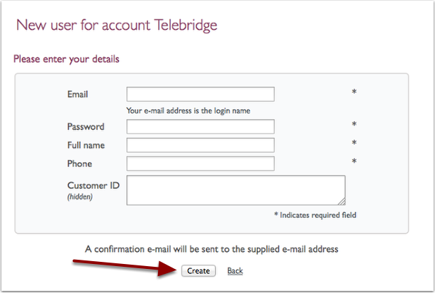 new user for account telebridge